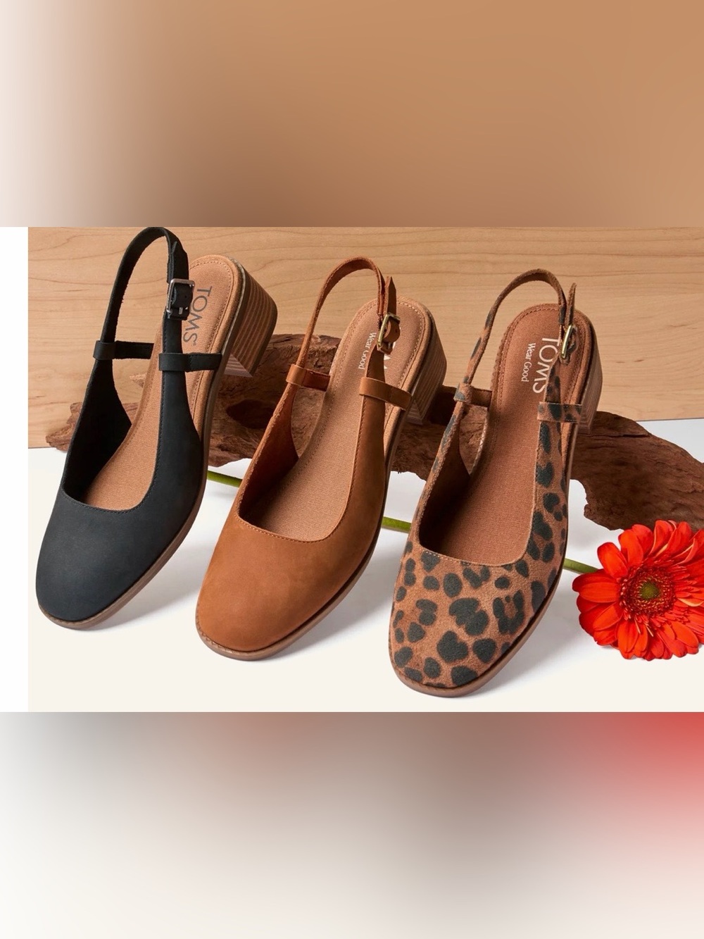 ๐ TOMS Women's Womens Jaclyn Slingback Heel Amber Brown Nubuck Leather - 8 NIB - Picture 6 of 6